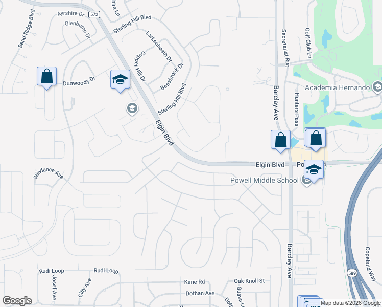 map of restaurants, bars, coffee shops, grocery stores, and more near 3768 Braemere Drive in Spring Hill