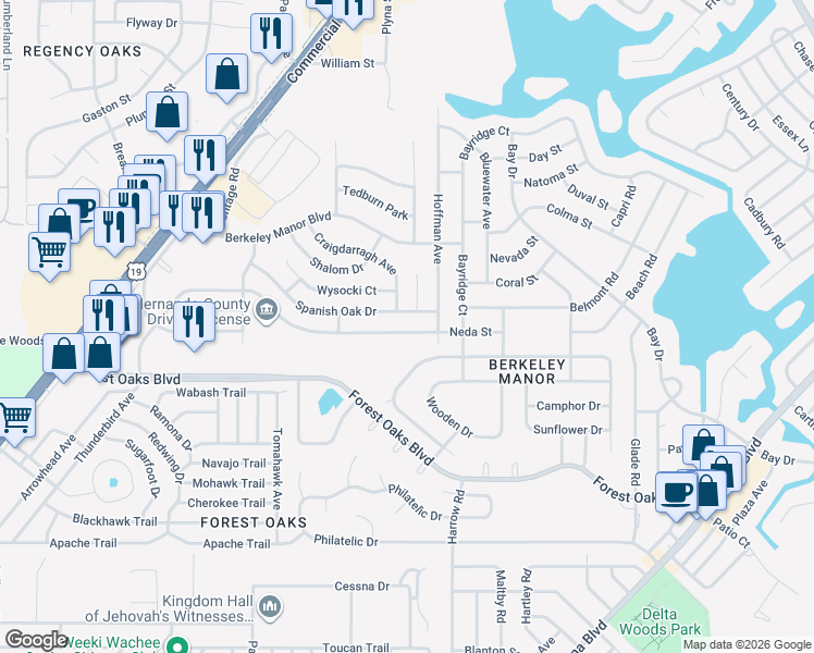 map of restaurants, bars, coffee shops, grocery stores, and more near 8209 Rhanbuoy Road in Spring Hill