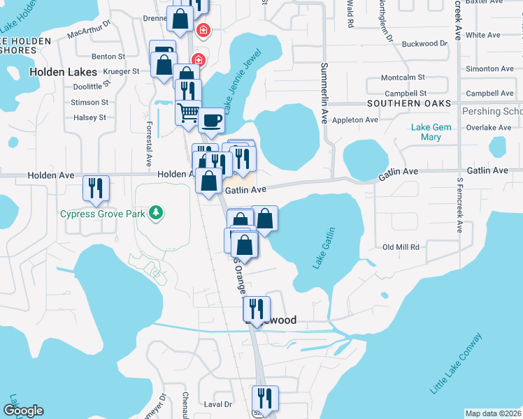 map of restaurants, bars, coffee shops, grocery stores, and more near 225 Harbour Gardens Court in Orlando