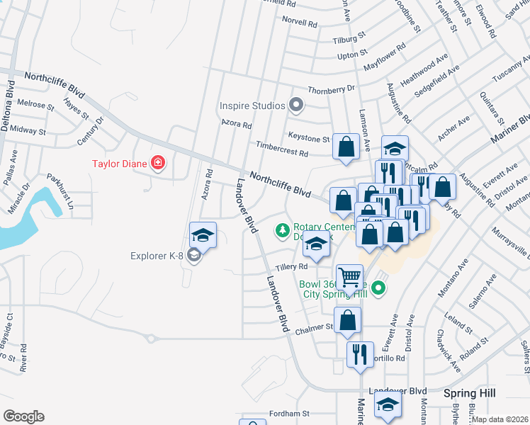map of restaurants, bars, coffee shops, grocery stores, and more near 4205 Jason Road in Spring Hill