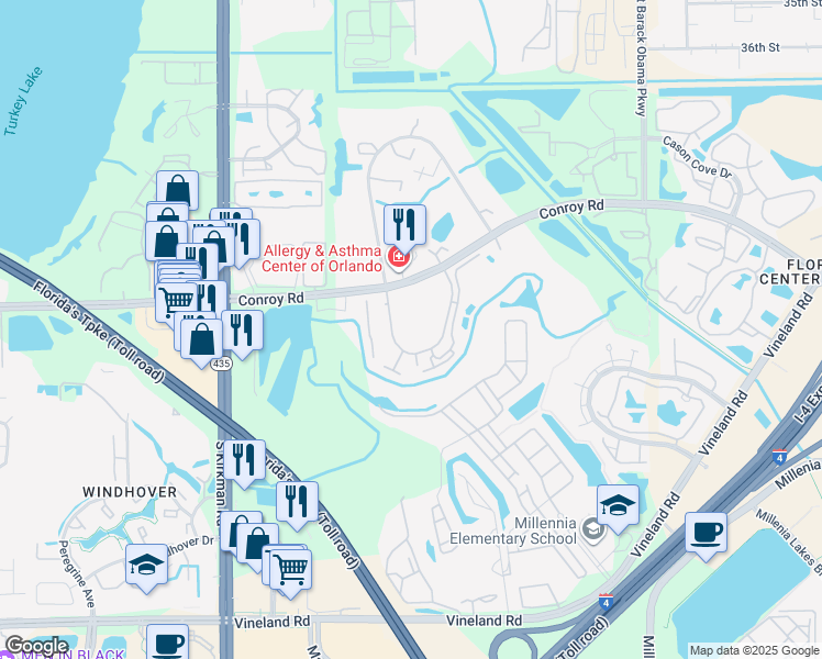 map of restaurants, bars, coffee shops, grocery stores, and more near 4897 Cypress Woods Drive in Orlando