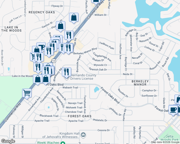 map of restaurants, bars, coffee shops, grocery stores, and more near 8083 Rhanbuoy Road in Spring Hill