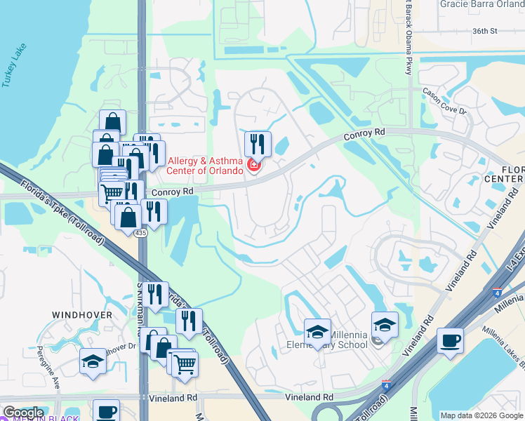 map of restaurants, bars, coffee shops, grocery stores, and more near 4897 Cypress Woods Drive in Orlando