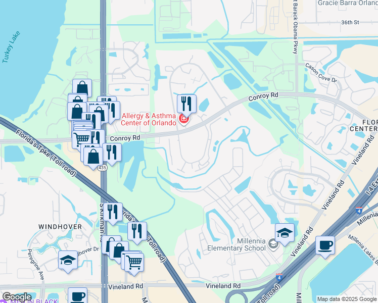 map of restaurants, bars, coffee shops, grocery stores, and more near 4897 Cypress Woods Drive in Orlando