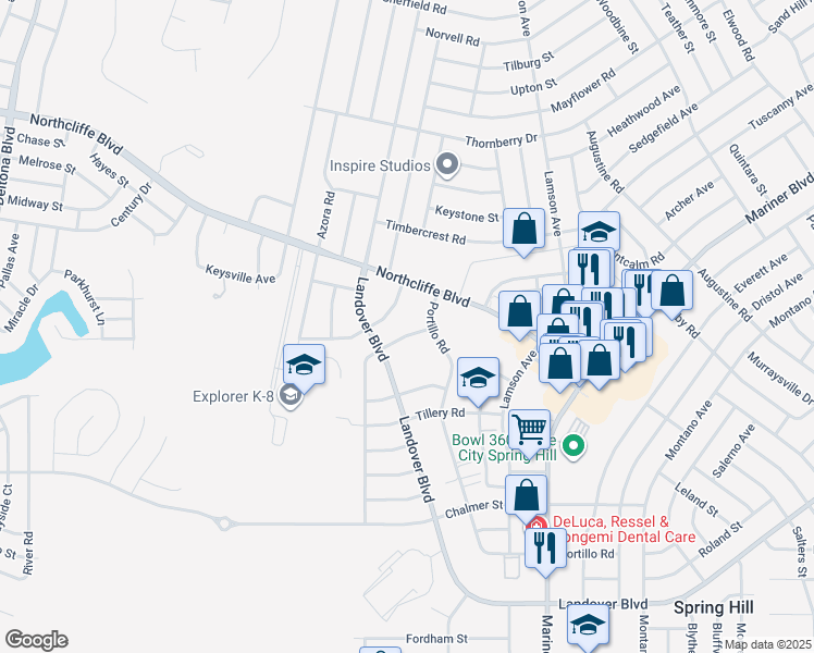 map of restaurants, bars, coffee shops, grocery stores, and more near 4205 Jason Road in Spring Hill