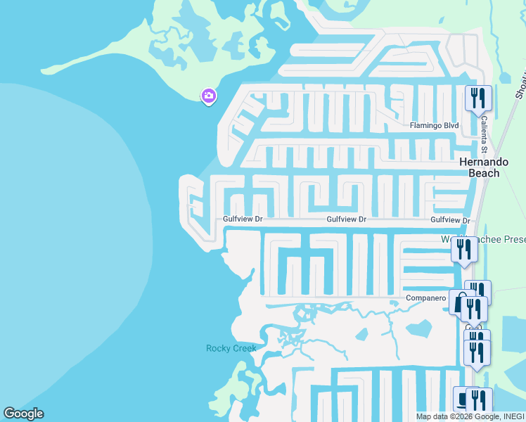 map of restaurants, bars, coffee shops, grocery stores, and more near 4266 Deleon Drive in Hernando Beach