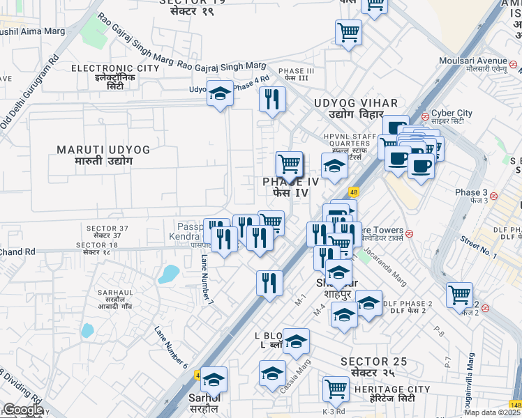 map of restaurants, bars, coffee shops, grocery stores, and more near in Gurugram
