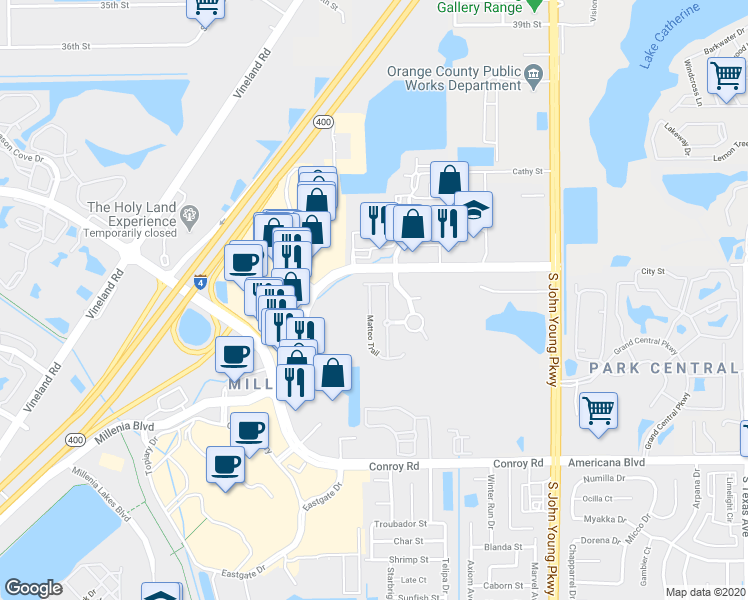 map of restaurants, bars, coffee shops, grocery stores, and more near 4855 Fiorazante Avenue in Orlando