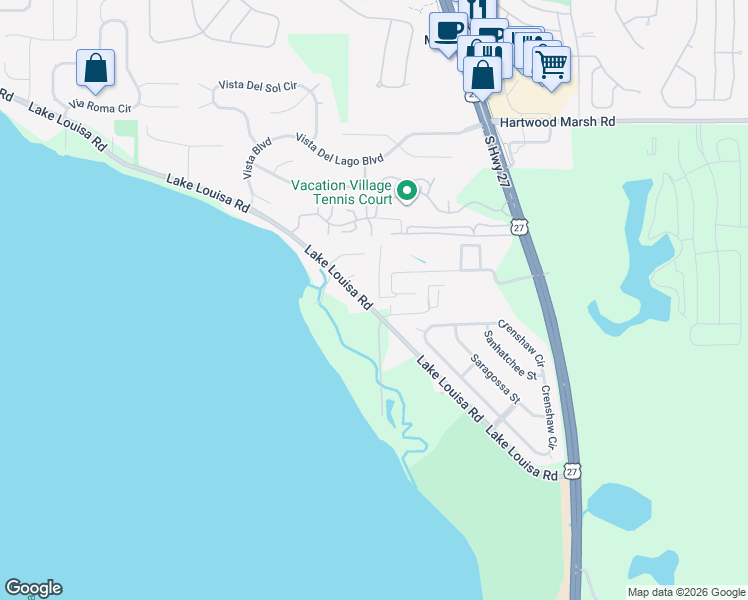 map of restaurants, bars, coffee shops, grocery stores, and more near 10008 Lake Louisa Road in Clermont