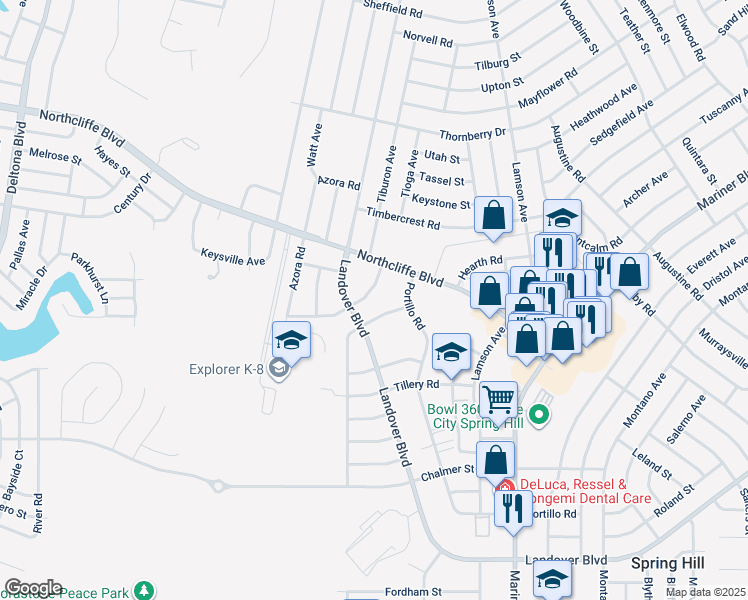 map of restaurants, bars, coffee shops, grocery stores, and more near 4205 Jason Road in Spring Hill