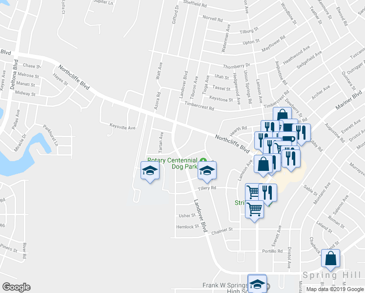 map of restaurants, bars, coffee shops, grocery stores, and more near 4205 Jason Road in Spring Hill
