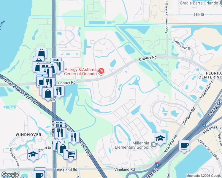 map of restaurants, bars, coffee shops, grocery stores, and more near 4844 Cypress Woods Drive in Orlando