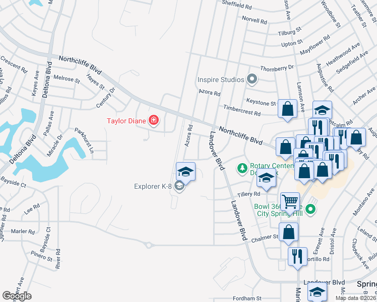 map of restaurants, bars, coffee shops, grocery stores, and more near 4313 Millwood Rd in Spring Hill