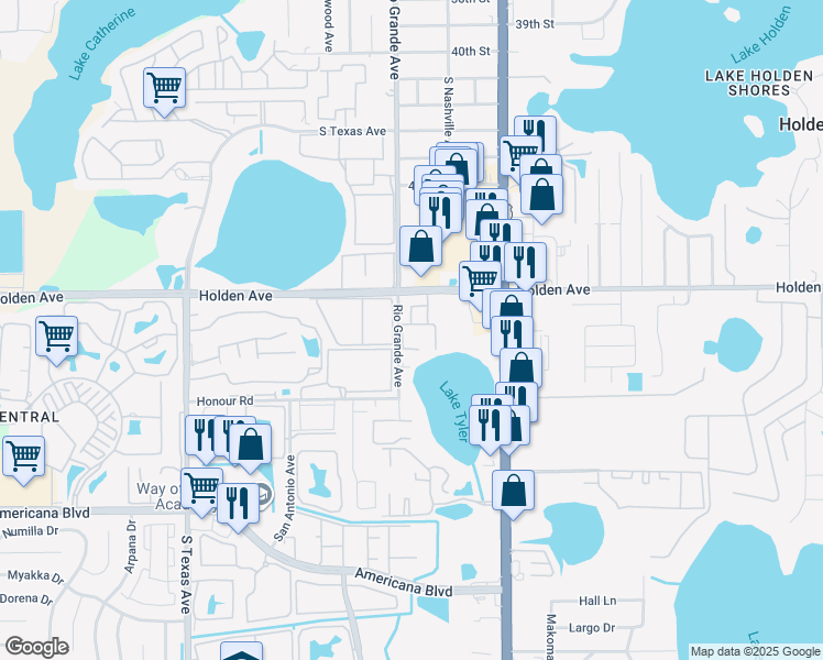 map of restaurants, bars, coffee shops, grocery stores, and more near 1470 Holden Avenue in Orlando