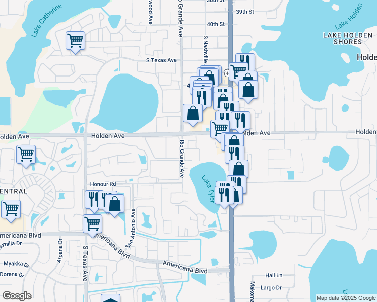 map of restaurants, bars, coffee shops, grocery stores, and more near 1470 Holden Avenue in Orlando