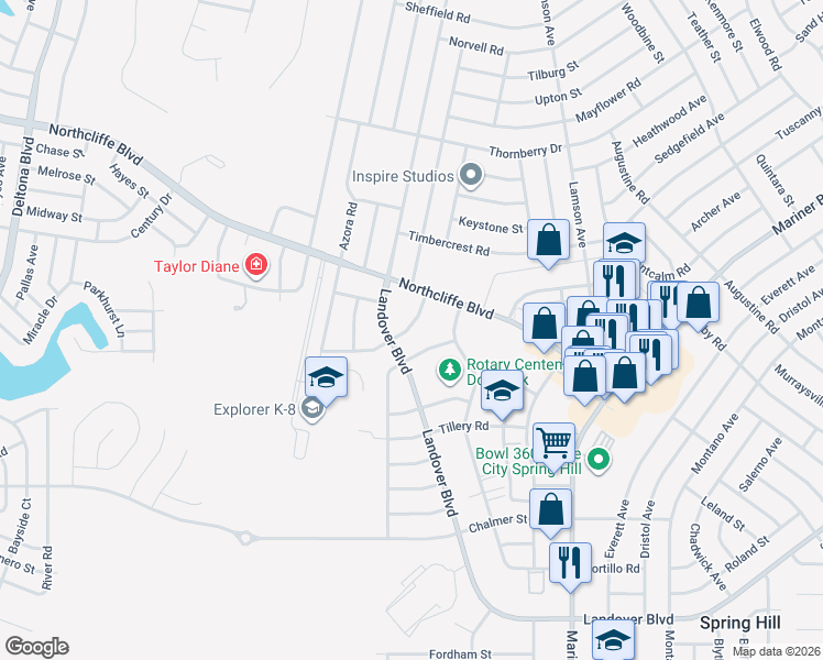 map of restaurants, bars, coffee shops, grocery stores, and more near 4205 Jason Road in Spring Hill