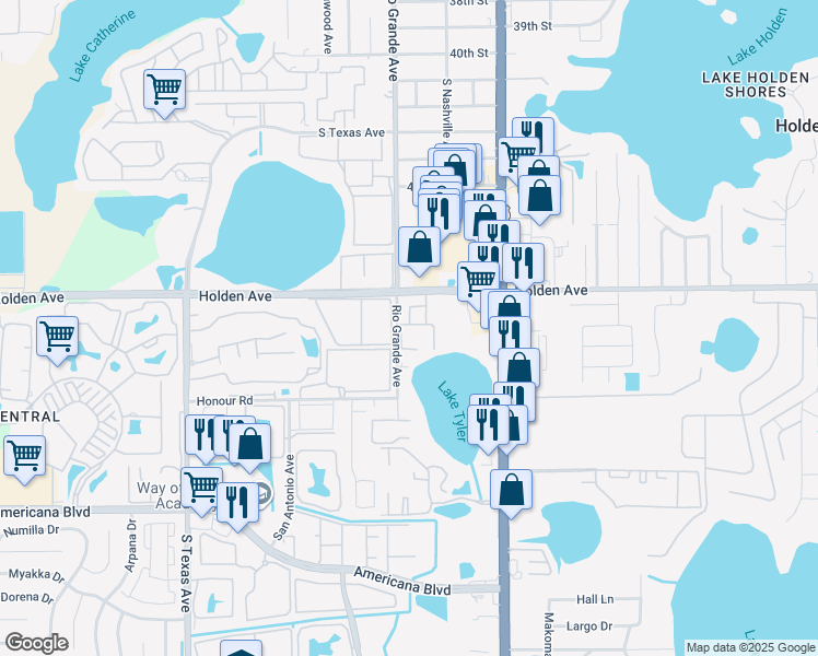 map of restaurants, bars, coffee shops, grocery stores, and more near 1470 Holden Avenue in Orlando