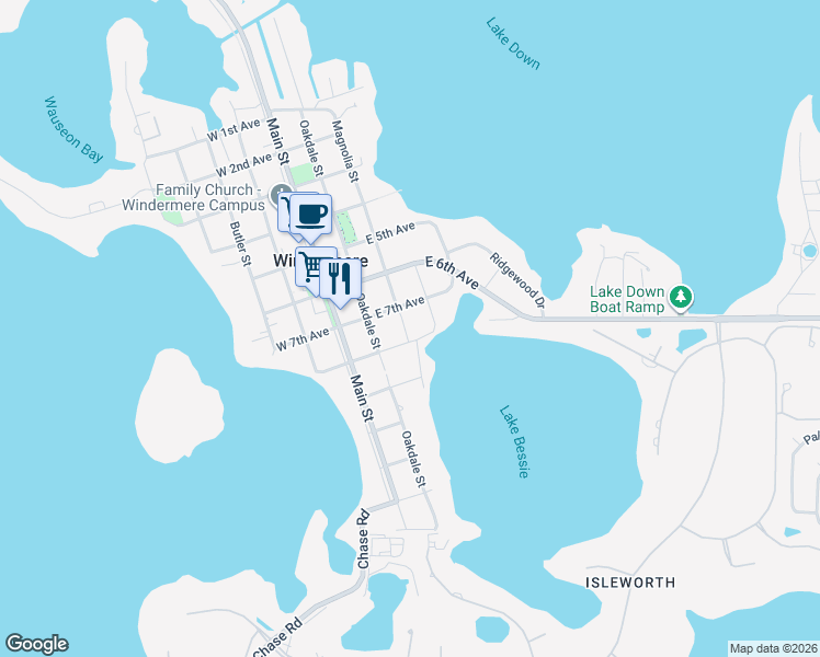 map of restaurants, bars, coffee shops, grocery stores, and more near 234 East 8th Avenue in Windermere