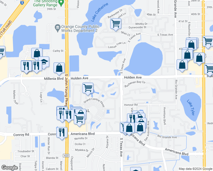map of restaurants, bars, coffee shops, grocery stores, and more near 2226 Metropolitan Way in Orlando