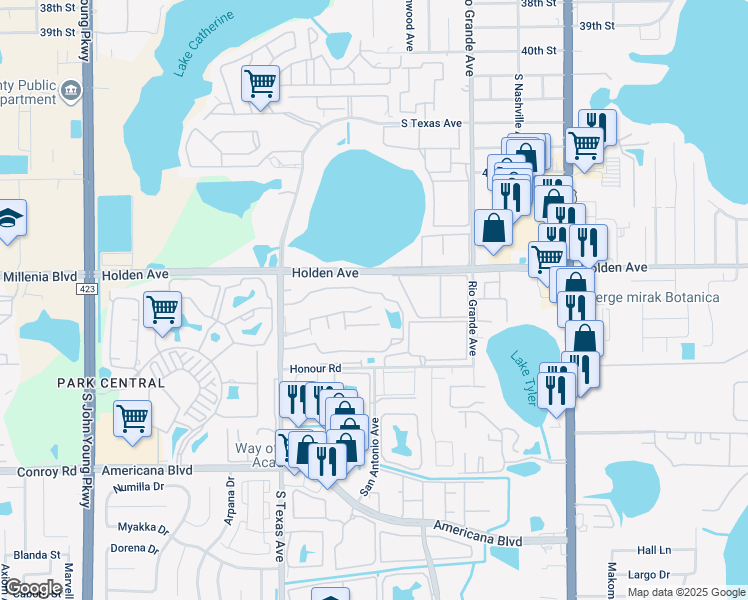 map of restaurants, bars, coffee shops, grocery stores, and more near 1928 Buchanan Bay Circle in Orlando