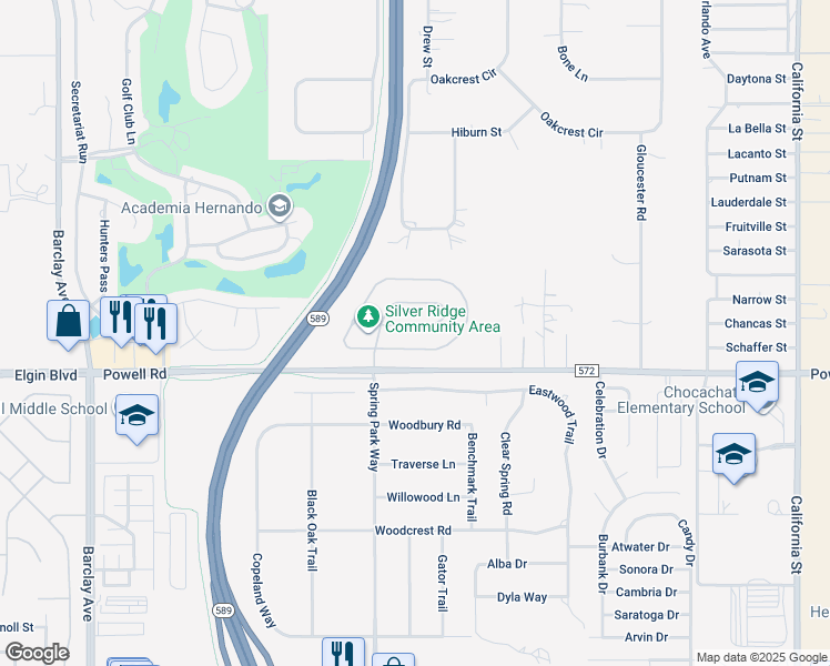 map of restaurants, bars, coffee shops, grocery stores, and more near 15142 Copper Loop in Brooksville