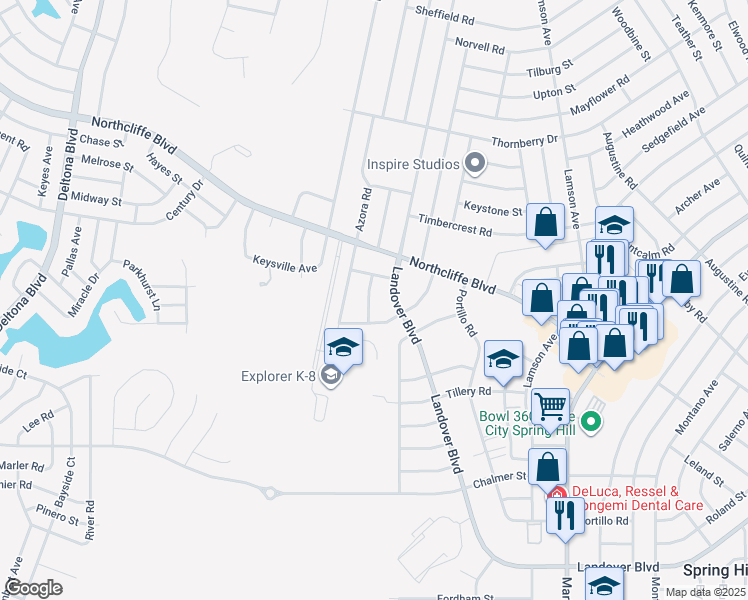 map of restaurants, bars, coffee shops, grocery stores, and more near 4340 Tartan Avenue in Spring Hill