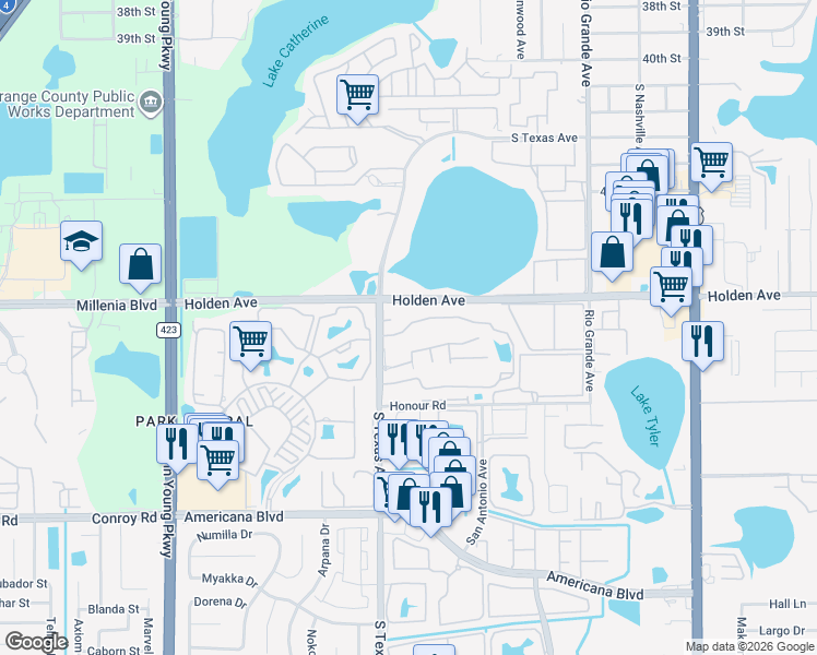 map of restaurants, bars, coffee shops, grocery stores, and more near 2001 Buchanan Bay Circle in Orlando
