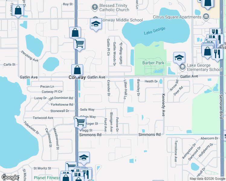 map of restaurants, bars, coffee shops, grocery stores, and more near 4014 Bounce Drive in Orlando