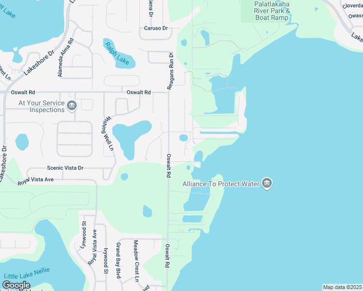 map of restaurants, bars, coffee shops, grocery stores, and more near 10025 Southglen Drive in Clermont