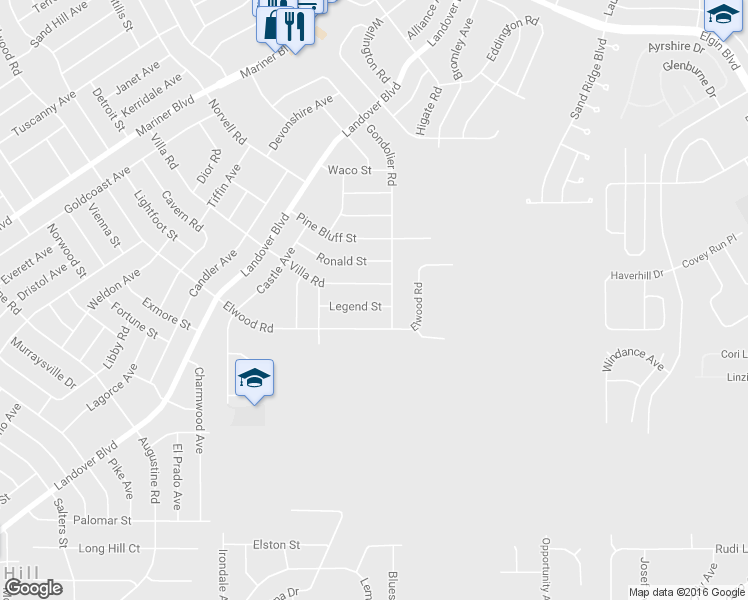 map of restaurants, bars, coffee shops, grocery stores, and more near 12271 Legend Street in Spring Hill