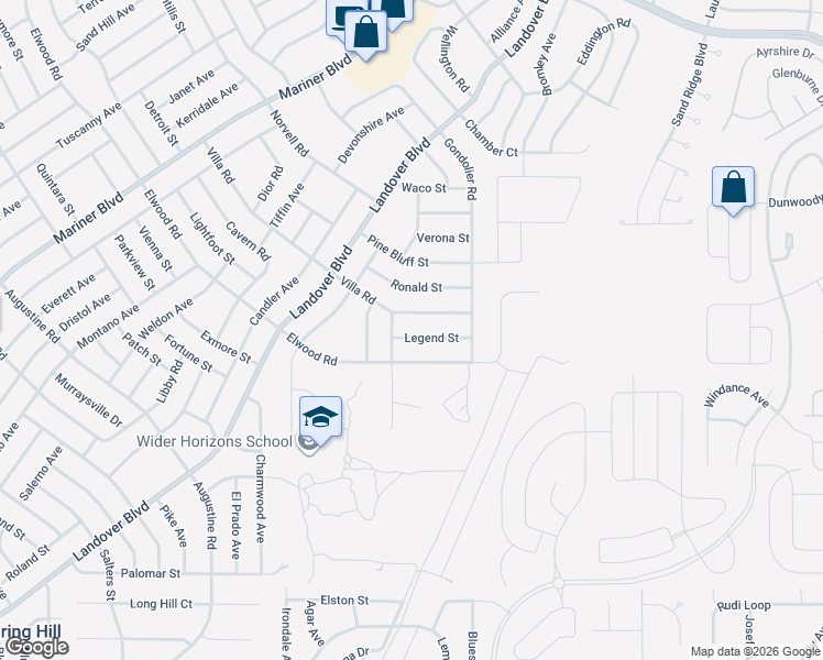 map of restaurants, bars, coffee shops, grocery stores, and more near 12221 Legend Street in Spring Hill