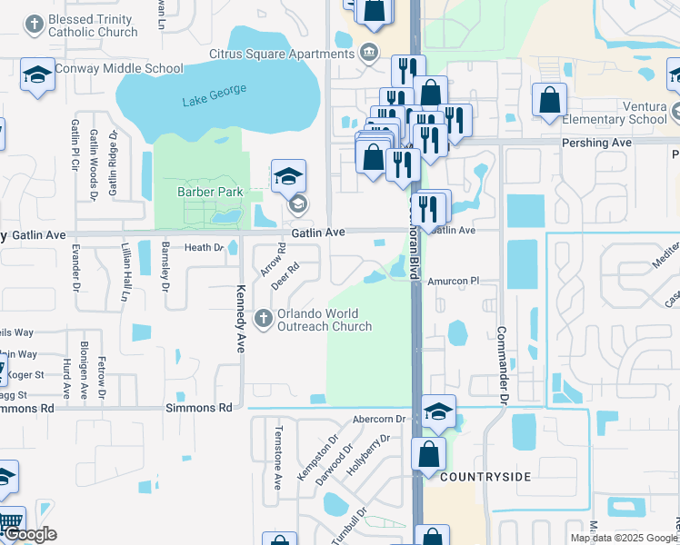map of restaurants, bars, coffee shops, grocery stores, and more near 4846 South Semoran Boulevard in Orlando