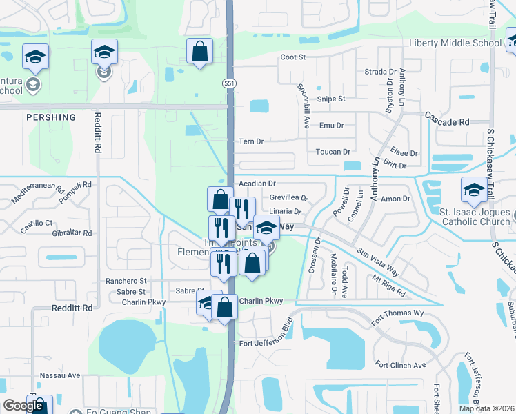 map of restaurants, bars, coffee shops, grocery stores, and more near 4126 Linaria Drive in Orlando