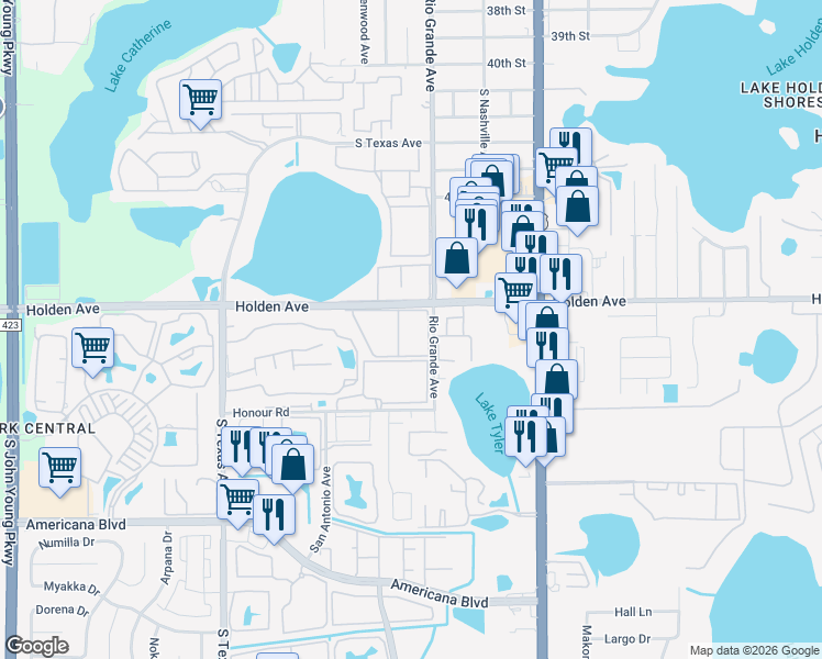 map of restaurants, bars, coffee shops, grocery stores, and more near 4746 Rio Grande Avenue in Orlando