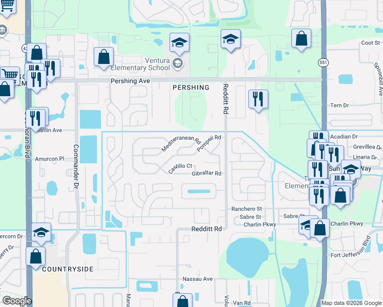 map of restaurants, bars, coffee shops, grocery stores, and more near 6916 Salinas Drive in Orlando