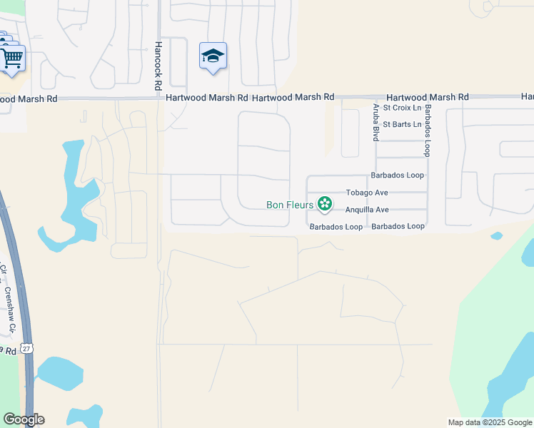 map of restaurants, bars, coffee shops, grocery stores, and more near 2675 Valiant Drive in Clermont