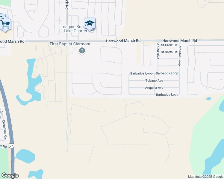 map of restaurants, bars, coffee shops, grocery stores, and more near 2664 Valiant Drive in Clermont