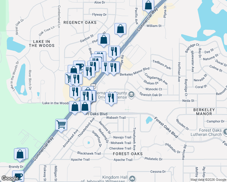 map of restaurants, bars, coffee shops, grocery stores, and more near 7956 Rhanbuoy Road in Spring Hill