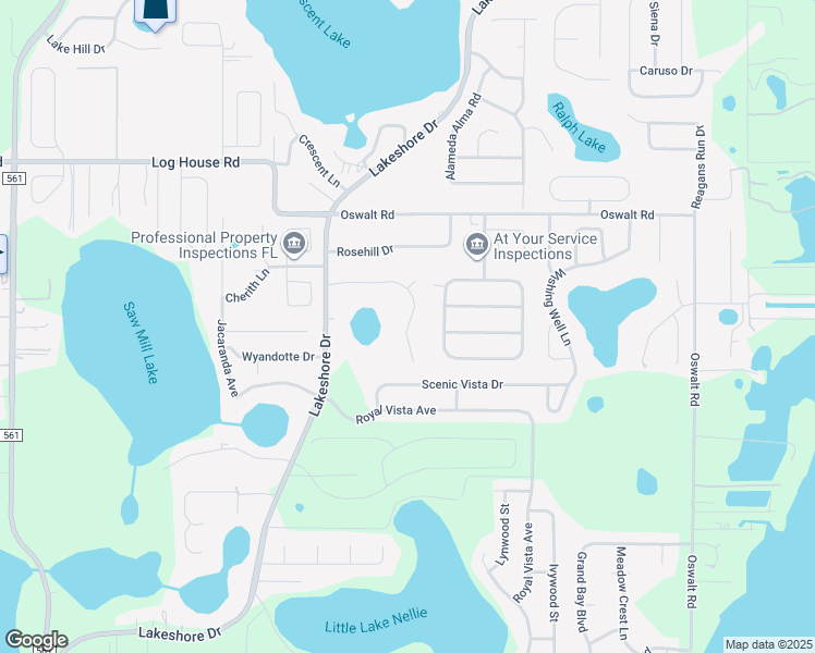 map of restaurants, bars, coffee shops, grocery stores, and more near 11205 Oakshore Lane in Clermont