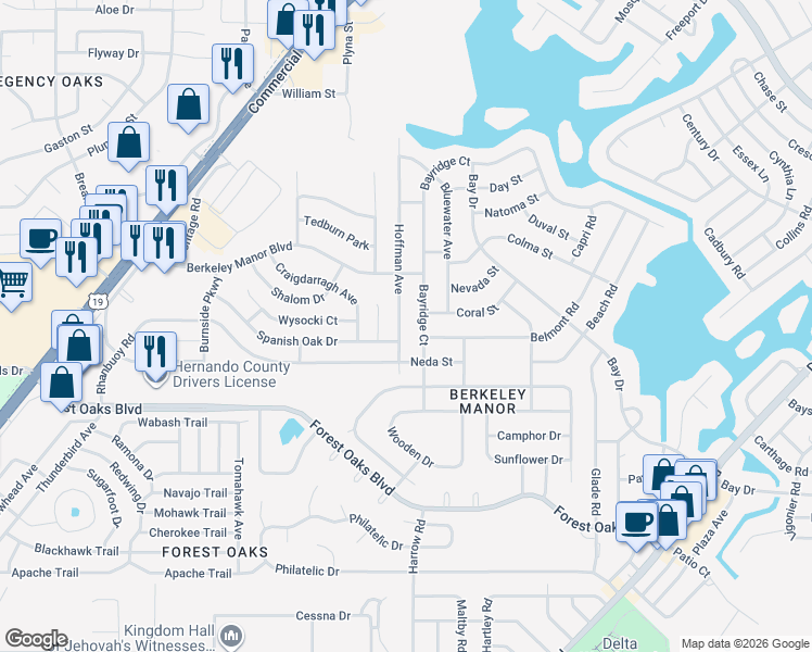 map of restaurants, bars, coffee shops, grocery stores, and more near 4204 Hoffman Avenue in Spring Hill