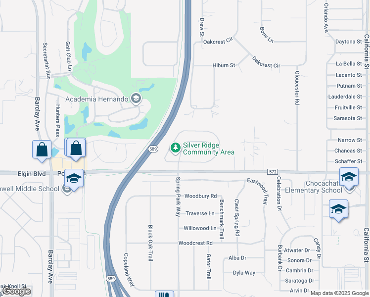 map of restaurants, bars, coffee shops, grocery stores, and more near 15394 Copper Loop in Brooksville
