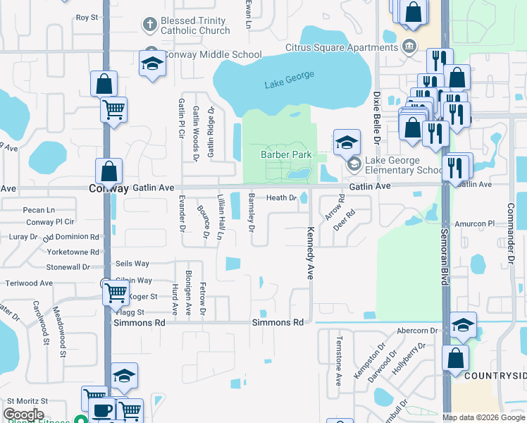 map of restaurants, bars, coffee shops, grocery stores, and more near 5181 Formby Drive in Orlando
