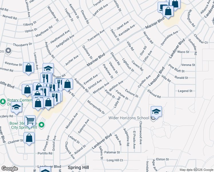 map of restaurants, bars, coffee shops, grocery stores, and more near 4316 Montano Avenue in Spring Hill