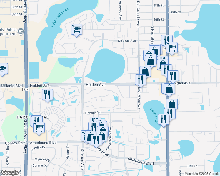 map of restaurants, bars, coffee shops, grocery stores, and more near 1928 Buchanan Bay Circle in Orlando