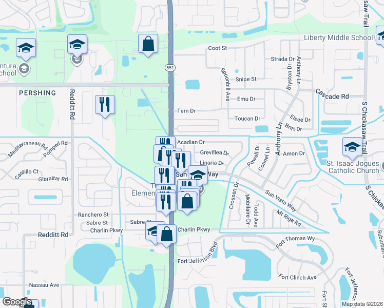 map of restaurants, bars, coffee shops, grocery stores, and more near 4126 Linaria Drive in Orlando
