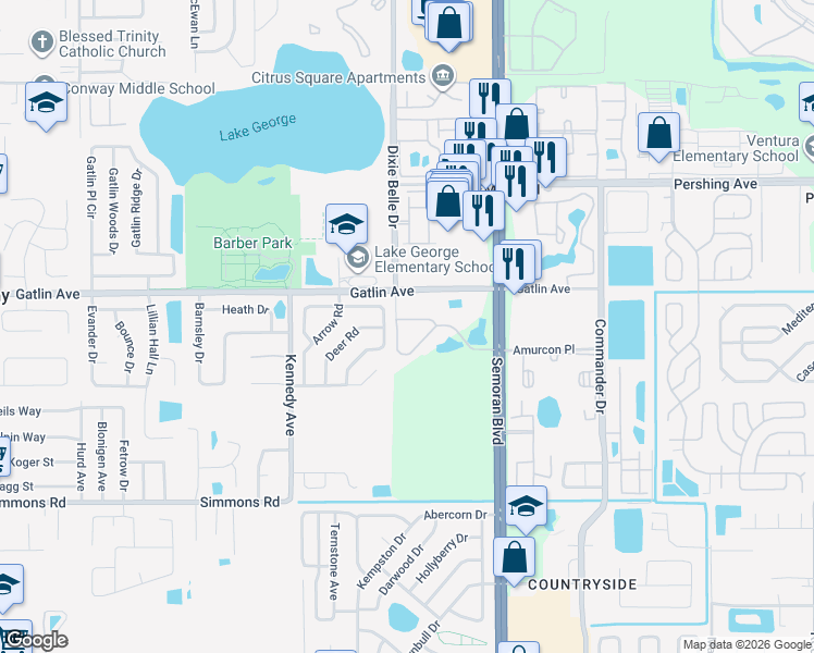map of restaurants, bars, coffee shops, grocery stores, and more near 4846 South Semoran Boulevard in Orlando