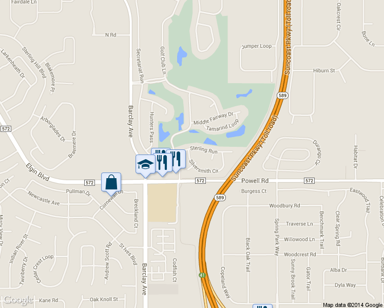 map of restaurants, bars, coffee shops, grocery stores, and more near 14415 Silversmith Circle in Brooksville