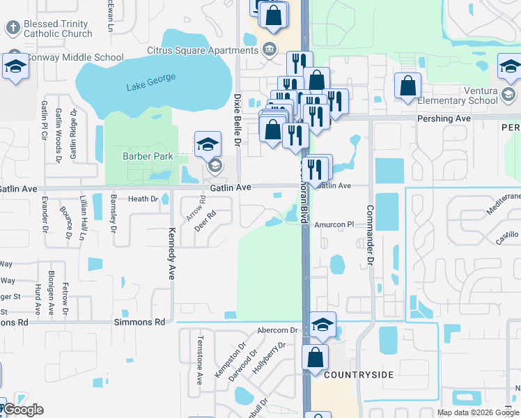 map of restaurants, bars, coffee shops, grocery stores, and more near 4838 South Semoran Boulevard in Orlando