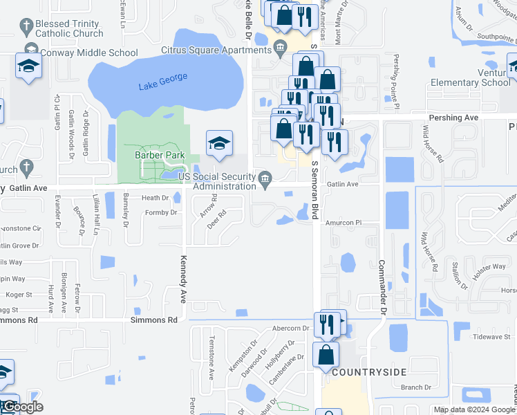 map of restaurants, bars, coffee shops, grocery stores, and more near 4846 South Semoran Boulevard in Orlando