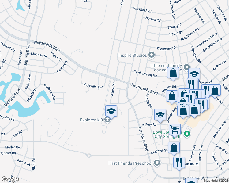 map of restaurants, bars, coffee shops, grocery stores, and more near 4330 Azora Road in Spring Hill